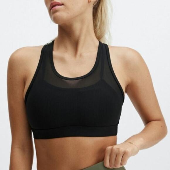 90 Degree By Reflex Black Mesh Sports Bra - Picture 1 of 8